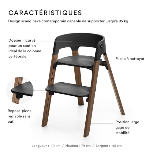 Stokke Steps Chair - Golden Brown Legs, Black Seat - 5-in-1